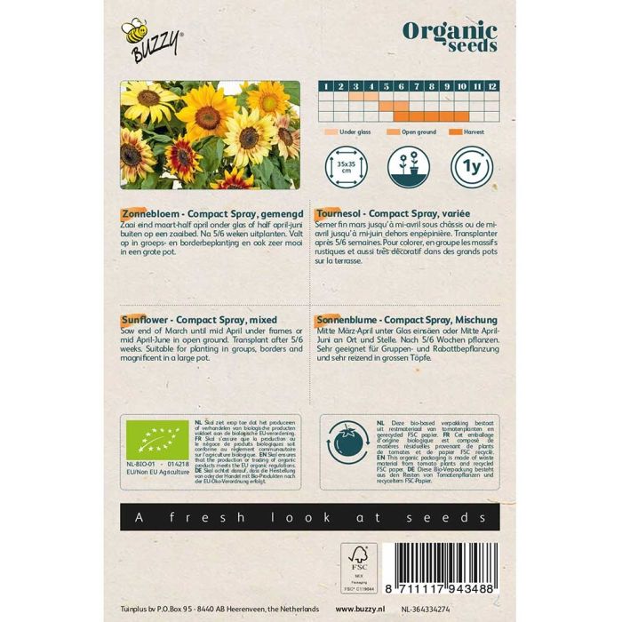 Buzzy Seeds® Organic Sunflower Compact Spray Mix